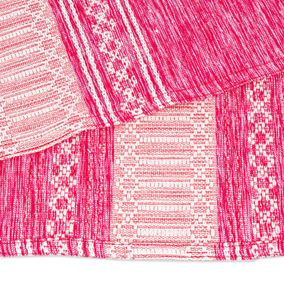 Cotton table runner, 'Valley Blooms' - 100% Cotton Cherry Pink Table Runner from Mexico
