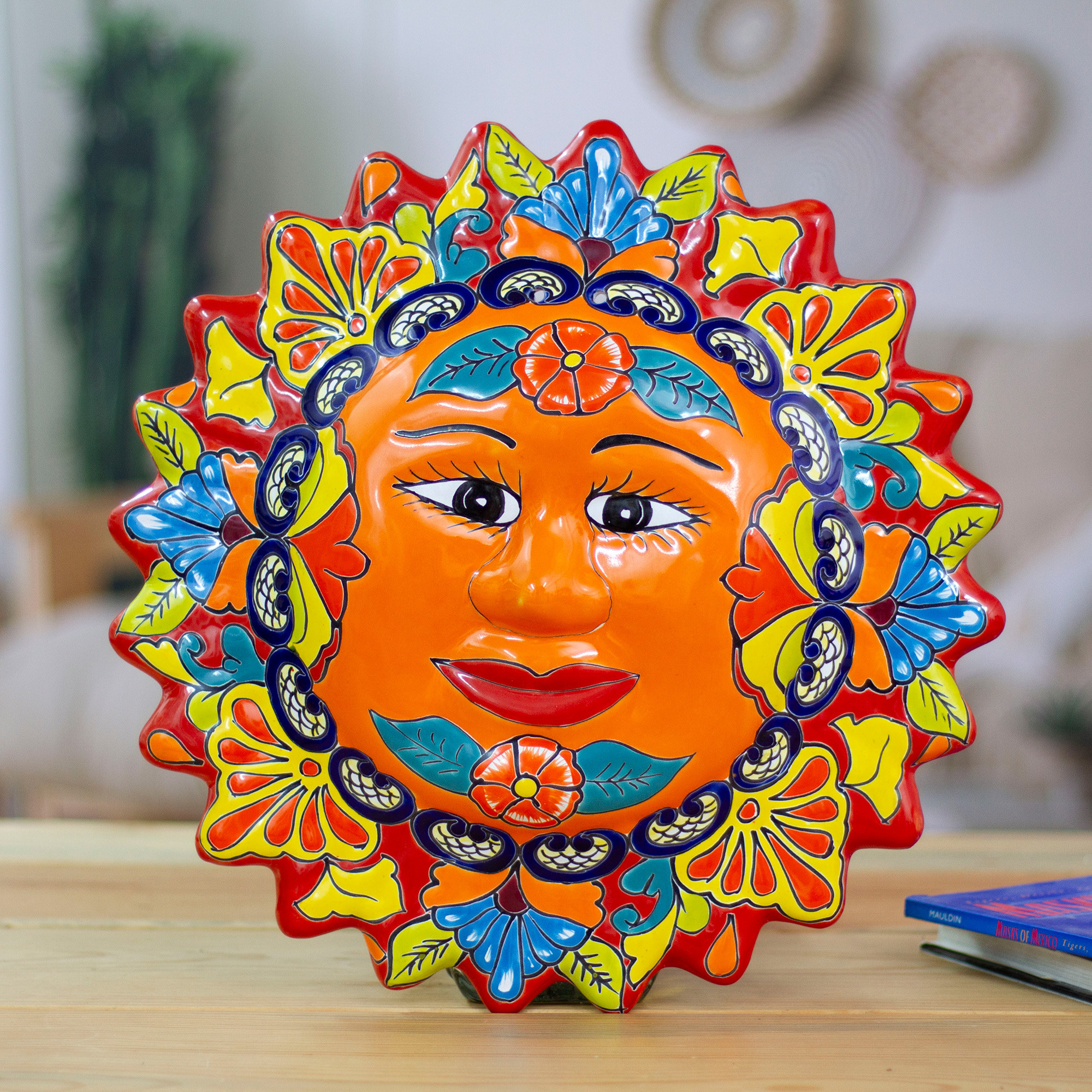 太陽　お日様　メキシコ産　素焼き　壁掛け　インテリア　テラコッタ　骨董品　美術 p400310_2.jpg