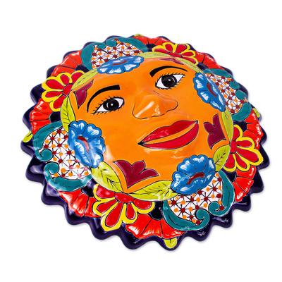 Wandtafel aus Keramik, 'Sunshine' - Talavera-Stil Sonne Wandtafel aus Mexiko