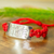 Sterling silver pendant bracelet, 'Crimson Hummingbird' - Aztec Hummingbird 925 Silver Pendant Red Macrame Bracelet