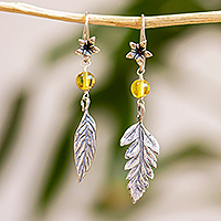 Amber dangle earrings, 'Amber Coffee' - Coffee-Themed Dangle Earrings with Amber from Mexico
