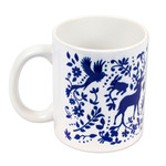Ceramic mug, 'Blue Otomi' - Artisan Crafted Otomi Blue Birds and Flowers Ceramic Mug