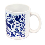 Ceramic mug, 'Blue Otomi' - Artisan Crafted Otomi Blue Birds and Flowers Ceramic Mug