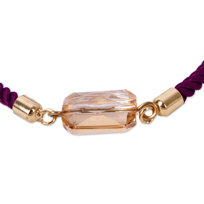 Gold-accented Swarovski crystal pendant bracelet, 'Purple Illusion' - Swarovski Crystal Bead Pendant Bracelet from Mexico