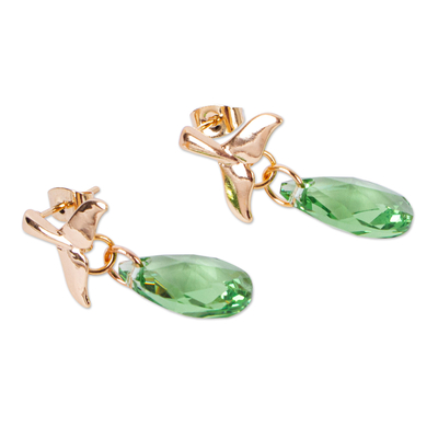 Swarovski crystal dangle earrings, 'Whale Tales' - 14k Gold-Plated Green Swarovski Dangle Earrings from Mexico