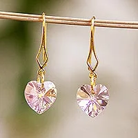 Aretes de cristal Swarovski bañados en oro, 'Melon Hearts' - Aretes de cristal Swarovski bañados en oro de México