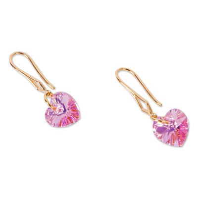 Gold-plated Swarovski crystal earrings, 'Melon Hearts' - Gold-Plated Swarovski Crystal Earrings from Mexico