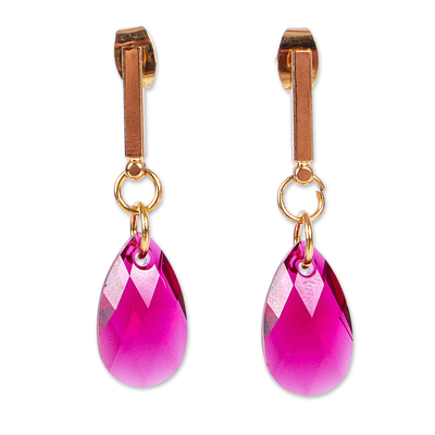 Gold-plated Swarovski dangle earrings, 'Berry Drops' - 14k Gold-Plated Pink Swarovski Dangle Earrings from Mexico