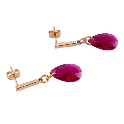 Gold-plated Swarovski dangle earrings, 'Berry Drops' - 14k Gold-Plated Pink Swarovski Dangle Earrings from Mexico