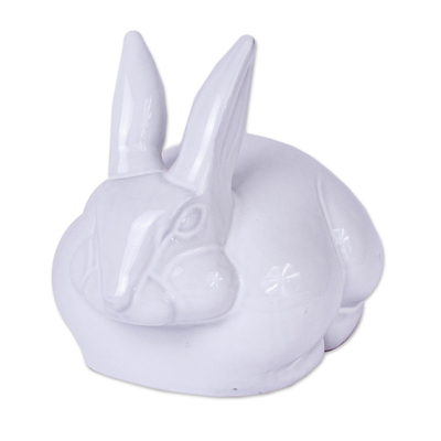 Keramik-Figur, 'Weißes Kaninchen' - Signierte handgefertigte weiße Kaninchen Keramik Figur aus Mexiko