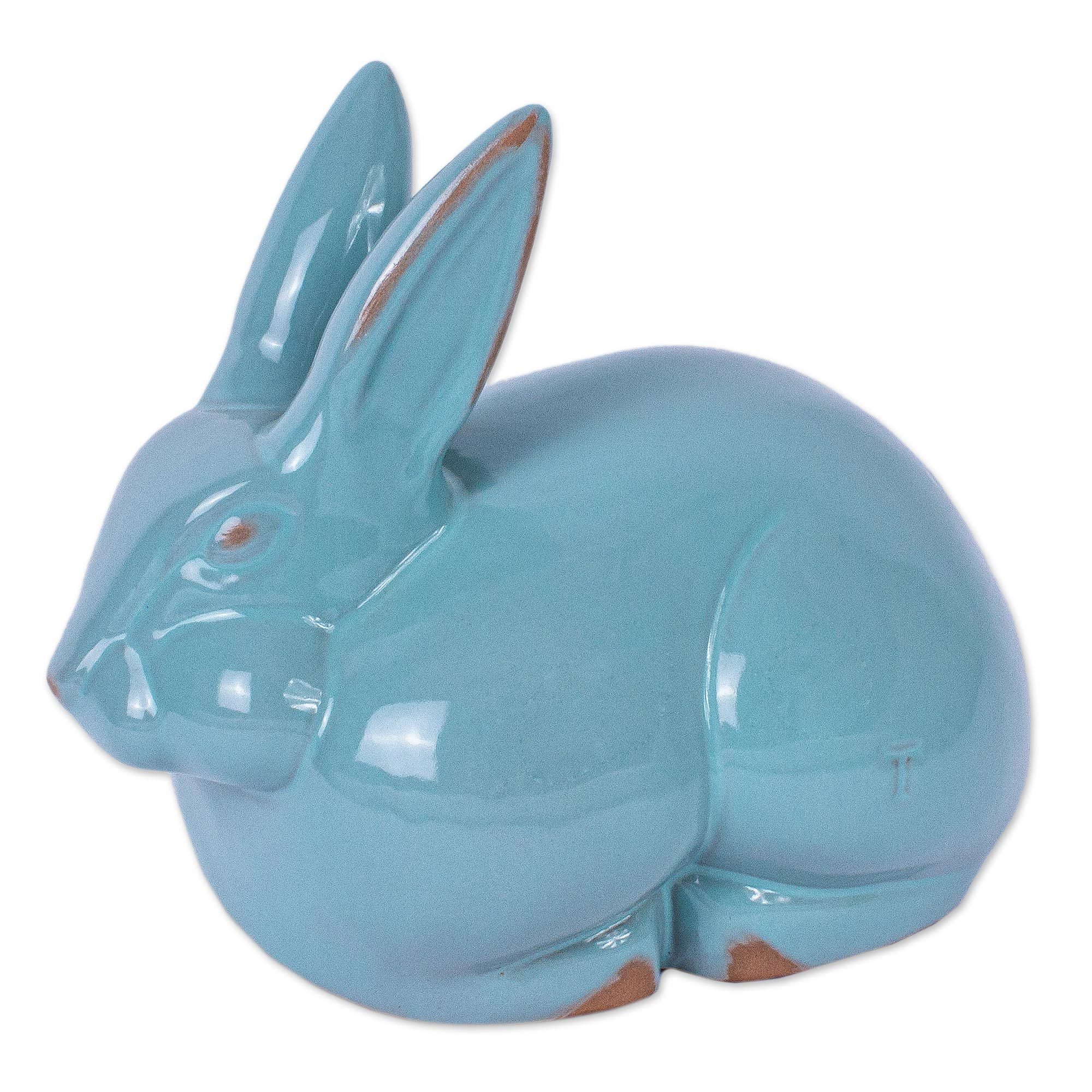 Signed Handcrafted 9 Inch Blue Rabbit Ceramic Figurine - Blue Rabbit ...