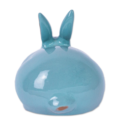 Ceramic figurine, 'Blue Rabbit' (9 inch) - Signed Handcrafted 9 Inch Blue Rabbit Ceramic Figurine