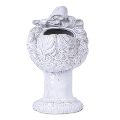 Ceramic vase, 'Portrait of Frida' - Mexico Signed Handcrafted White Ceramic Frida Kahlo Vase