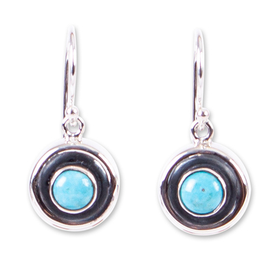 Turquoise drop earrings, 'Gaia' - Petite Taxco Silver and Reconstituted Turquoise Earrings