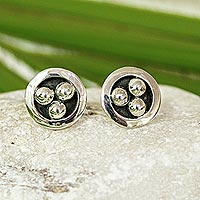 Silver stud earrings, 'Silver Beads' - Taxco Silver Stud Earrings from Mexico