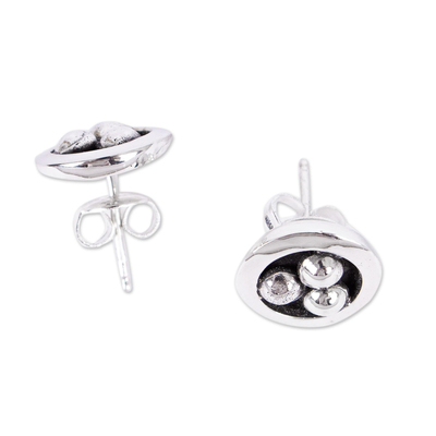 Silver stud earrings, 'Silver Beads' - Taxco Silver Stud Earrings from Mexico