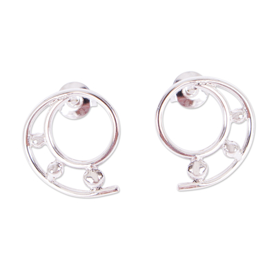 Silver drop earrings, 'Silver Twirl' - 925 Sterling Silver Spiral Drop Earrings from Mexico