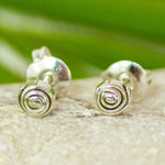 Silver stud earrings, 'Mini Silver Twirl' - 950 Silver Spiral Mini Stud Earrings from Mexico