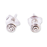 Silver stud earrings, 'Mini Silver Twirl' - 950 Silver Spiral Mini Stud Earrings from Mexico