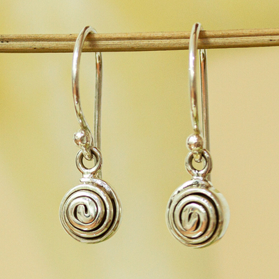 Silver dangle earrings, 'Silver Twirl Drop' - Petite 950 Silver Dangle Earrings from Mexico