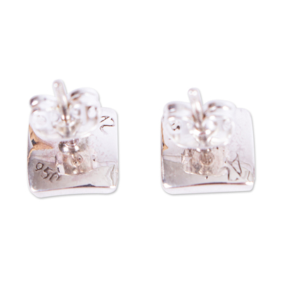 Silver stud earrings, 'Parable' - 950 Silver Hammered Square Stud Earrings from Mexico