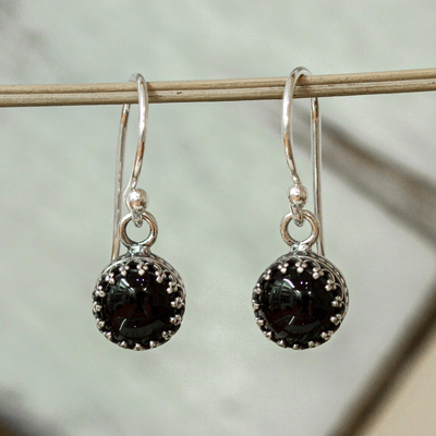 Obsidian dangle earrings, 'Nighttime' - Taxco Silver and Obsidian Dangle Earrings from Mexico