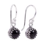Obsidian dangle earrings, 'Nighttime' - Taxco Silver and Obsidian Dangle Earrings from Mexico
