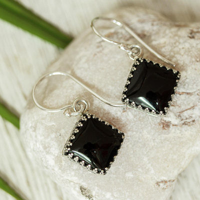 Obsidian dangle earrings, Nighttime Diamond