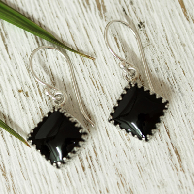 Obsidian-Ohrhänger – Moderne Taxco-Ohrringe aus Silber und Obsidian aus Mexiko