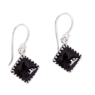 Obsidian-Ohrhänger – Moderne Taxco-Ohrringe aus Silber und Obsidian aus Mexiko