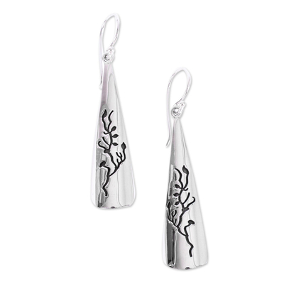 Silver dangle earrings, 'Silver Trees' - Tree Theme Taxco 950 Silver Dangle Earrings from Mexico