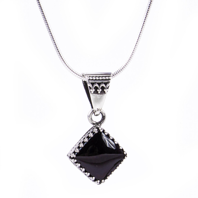 Halskette mit Obsidian-Anhänger - Taxco-Halskette mit Anhänger aus Silber und Obsidian aus Mexiko