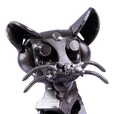 Recycled metal sculpture, 'Whiskered Cat' - Recycled Metal Whiskered Cat Sculpture from Mexico