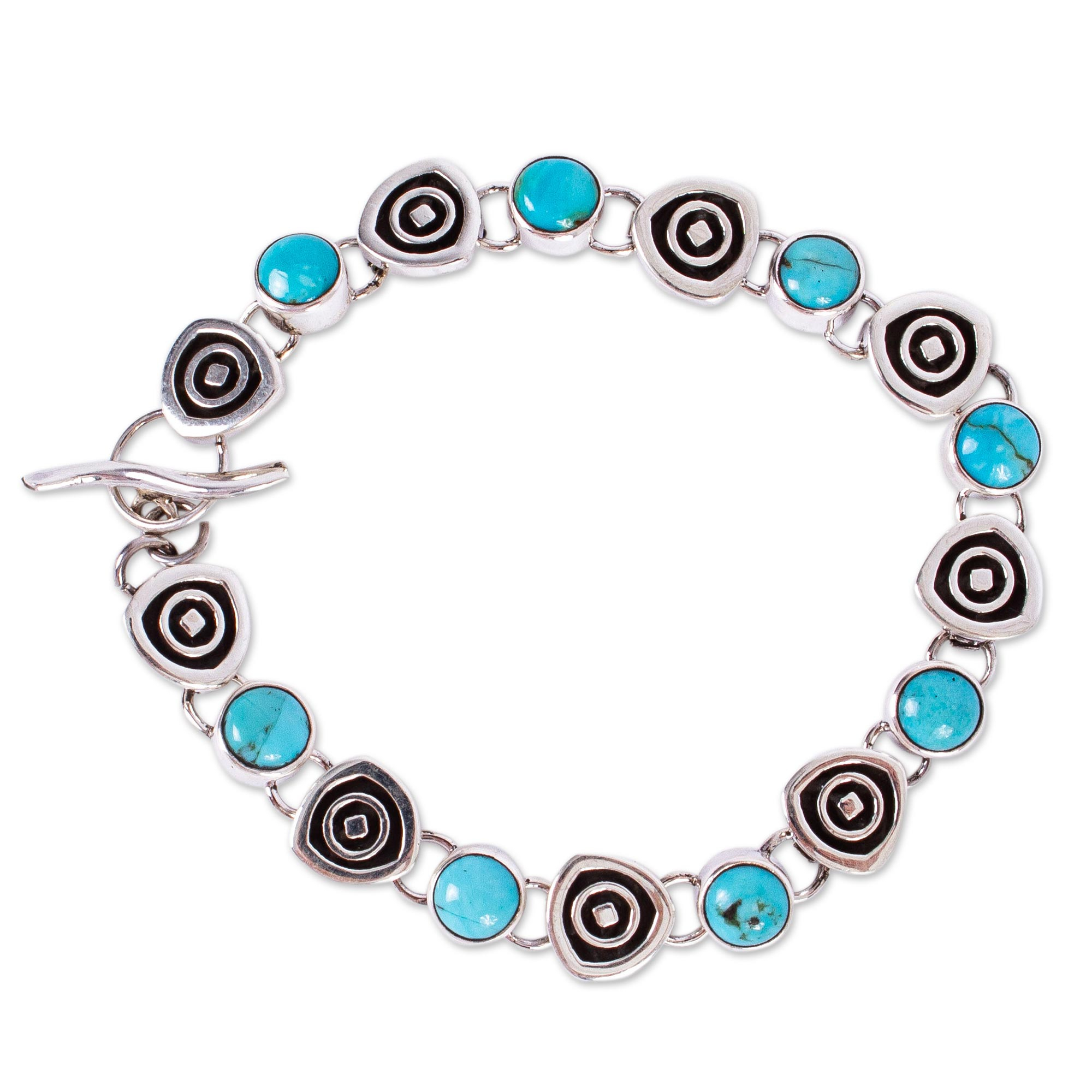 Taxco Style Turquoise Link Bracelet from Mexico - Morning Sky