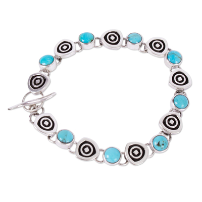 Turquoise link bracelet, 'Morning Sky' - Taxco Style Turquoise Link Bracelet from Mexico