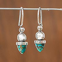 Sterling silver dangle earrings, 'Blue And Golden Pendulums' - Pendulum-Shaped Taxco Dangle Earrings from Mexico