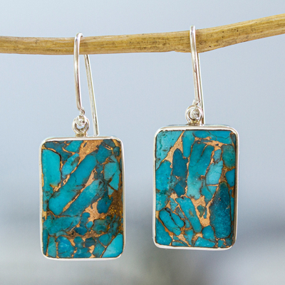 Sterling silver dangle earrings, 'Elegant Skies' - Taxco Composite Turquoise Dangle Earrings from Mexico