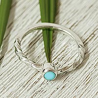 Sterling silver solitaire ring, 'Elegant Essence' - Reconstituted Turquoise Solitaire Ring from Mexico