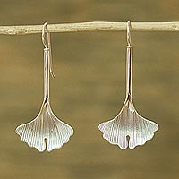 Sterling silver drop earrings, 'Textured Leaves' - Handmade Taxco Sterling Silver Drop Earrings from Mexico