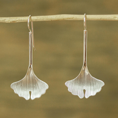 Sterling silver drop earrings, Textured Leaves