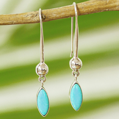 Sterling silver dangle earrings, 'Blue Drops' - Drop-Shaped Composite Turquoise Dangle Earrings from Mexico
