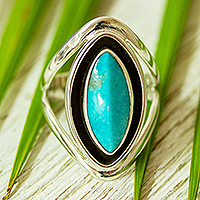 Taxco Silver And Reconstituted Turquoise Ring from Mexico,'Vision in Blue'