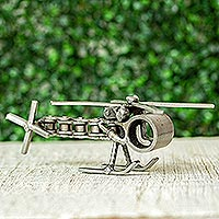 Upcycled auto part sculpture, 'Rustic Helicopter' - Recycled Auto Part Helicopter Sculpture from Mexico