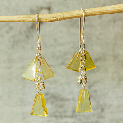 Amber dangle earrings, 'Golden Legends' - 925 Sterling Silver and Amber Dangle Earrings from Mexico