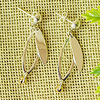 Gold-accented sterling silver dangle earrings, 'Silver Blades' - 14k Gold-Accent Sterling Silver Dangle Earrings from Mexico