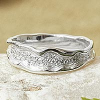 Sterling silver band ring, 'Textured Style' - Sterling Silver Ring with Combined Textures from Mexico