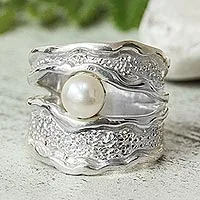 Anillo de cóctel con perlas cultivadas - Anillo de cóctel de una sola perla cultivada de México