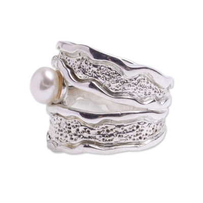 Cultured pearl cocktail ring, 'Bold Look' - Single Cultured Pearl Cocktail Ring from Mexico