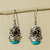 Pendientes colgantes turquesa y granate - Pendientes colgantes de plata adornados con granate y turquesa de México