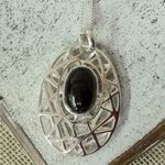 Obsidian pendant necklace, 'Lunar Obsidian' - Modernist Silver and Obsidian Pendant Necklace from Mexico